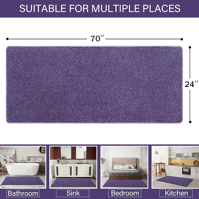 LOCHAS Luxury Bathroom Rug Shaggy Bath Mat 24 x 70 Inch, Washable Non Slip Bath - Image 2