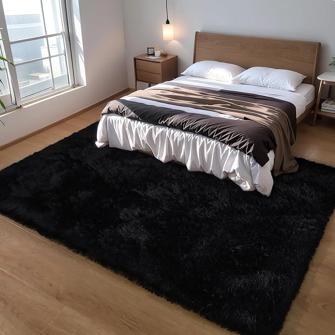 KICHOWUA 3x5 Black Fluffy Shag Rug - Image 8
