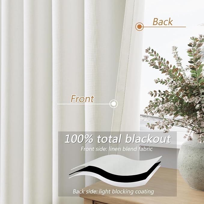 Guken 100% Blackout Linen Curtains 42 Inch Wide by 102 Inch 2 Panels Set - Image 4