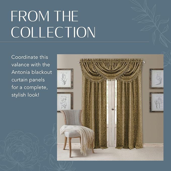 Elrene Home Fashions Antonia Floral Damask Waterfall Window Valance - Image 5