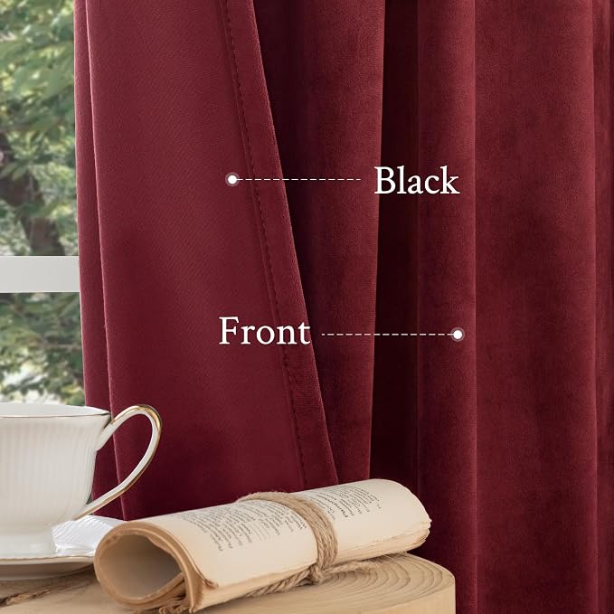 LAMIT Burgundy Red Velvet Curtains 72 Inch - Image 5