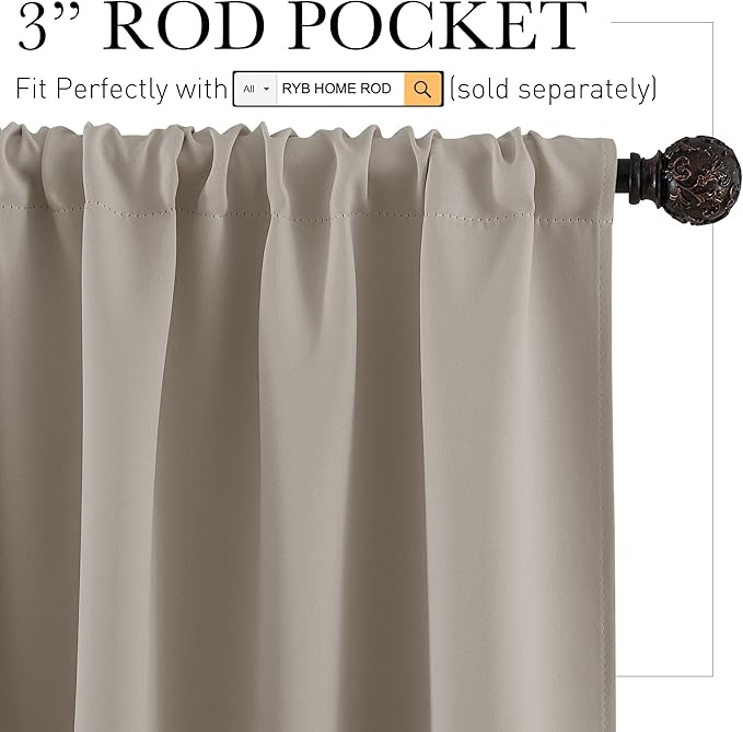 RYB HOME Basement Bathroom Kitchen Cafe Blackout Privacy Curtains, Short - Image 2