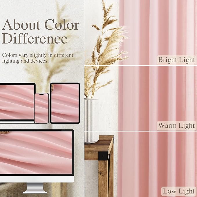 Nanspring Pink Linen Curtains 84 Inch Length 2 Panels Set - Image 3
