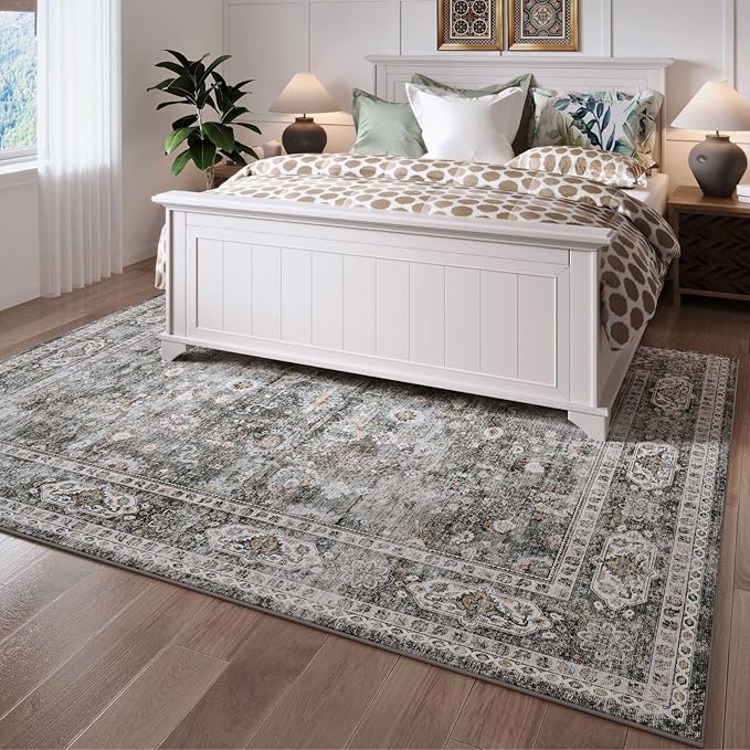 Rugcomf 8x10 Rug Washable Boho Soft Large Area Rug Non-Slip Faux Wool Vintage - Image 6