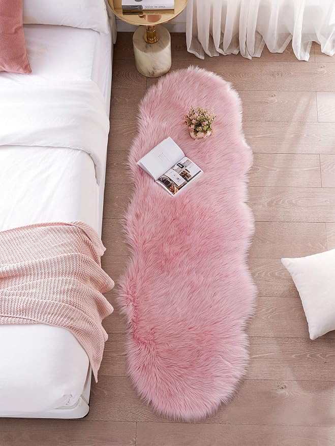 SERISSA Ultra Soft Fluffy Pink Faux Sheepskin Fur Shaggy Couch Cover Furry - Image 2