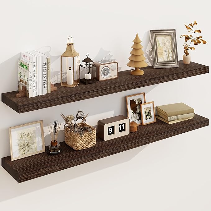 Solid Wood Floating Shelves for Wall 48"W x 8"D x 1.56"H Set of 2, Deep Wall by Marsmiles