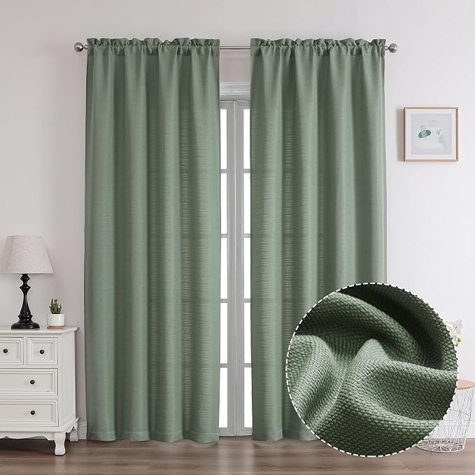 Chyhomenyc Sage Green Curtains 96 Inch Length 2 Panels, Faux Linen Textured by Chyhomenyc