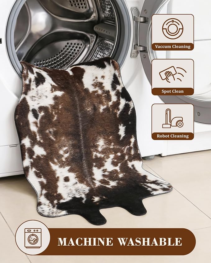 Faux Cowhide Rug, Fluffy Fur 4.6x5.2 Feet Washable Cow Print Rug - Image 3