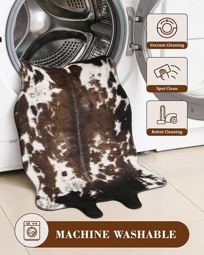 Faux Cowhide Rug, Fluffy Fur 5.2x6.2 Feet Washable Cow Print Rug - Image 3