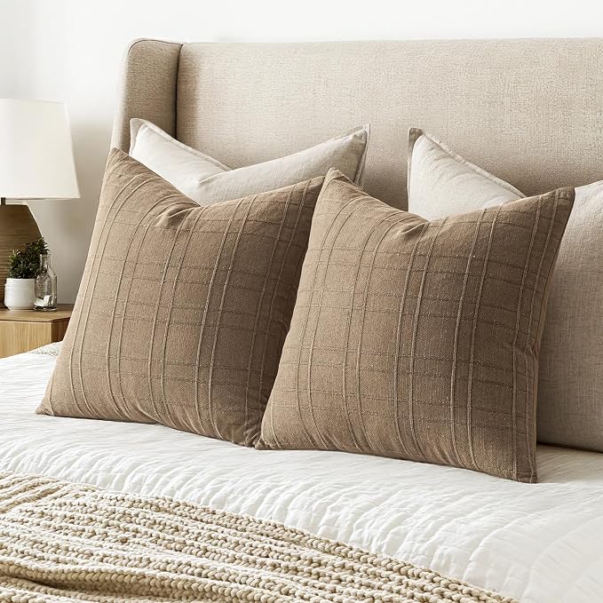 MIULEE Decorative Linen Check Throw Pillow Covers Neutral Farmhouse Vintage - Image 5