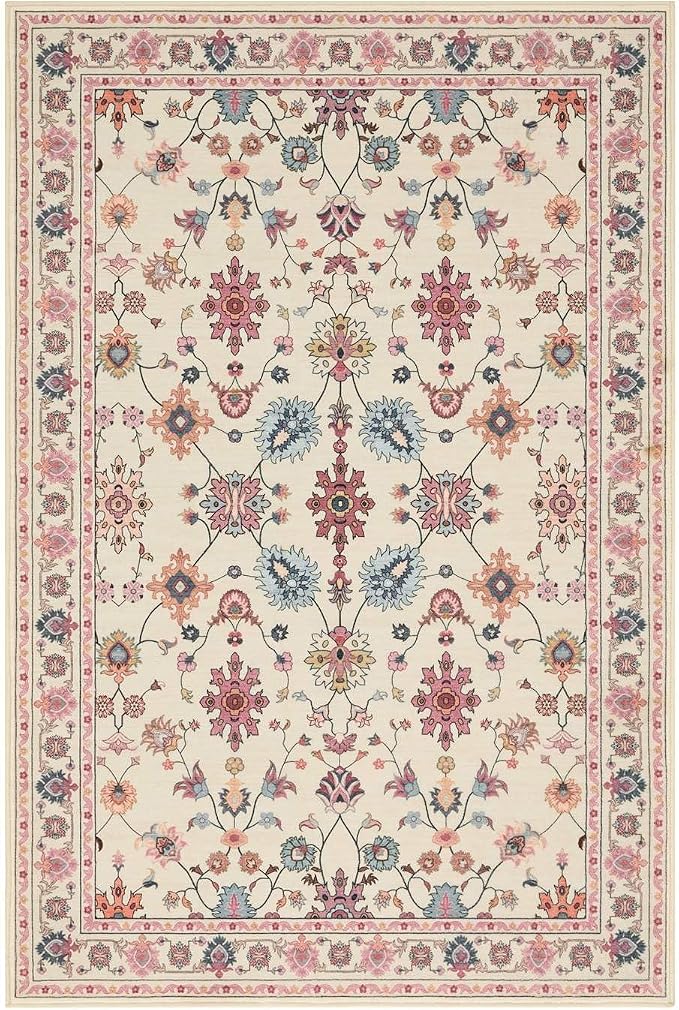 Rugxara Pink Rug for Living Room Bedroom, Floral 6x9 Washable Rug, Vintage Boho - Image 9