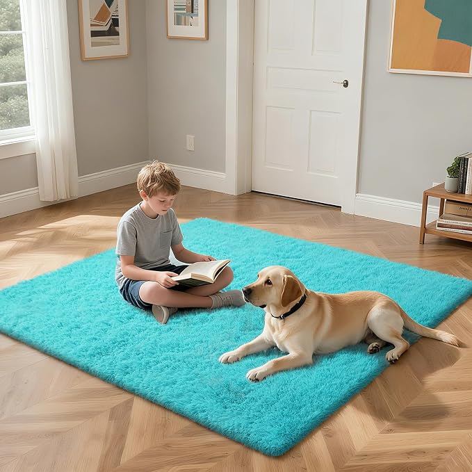 yongyangjuxin Teal Blue Rug Fluffy Rug, 9x12 Teal Area Rugs - Image 4