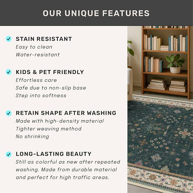 Hazo Haus Dark Green Vintage 7x10 Washable Rugs - Image 7
