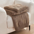 CozeCube Check Knit Throw Blanket, Light Brown Checkered Throw by CozeCube