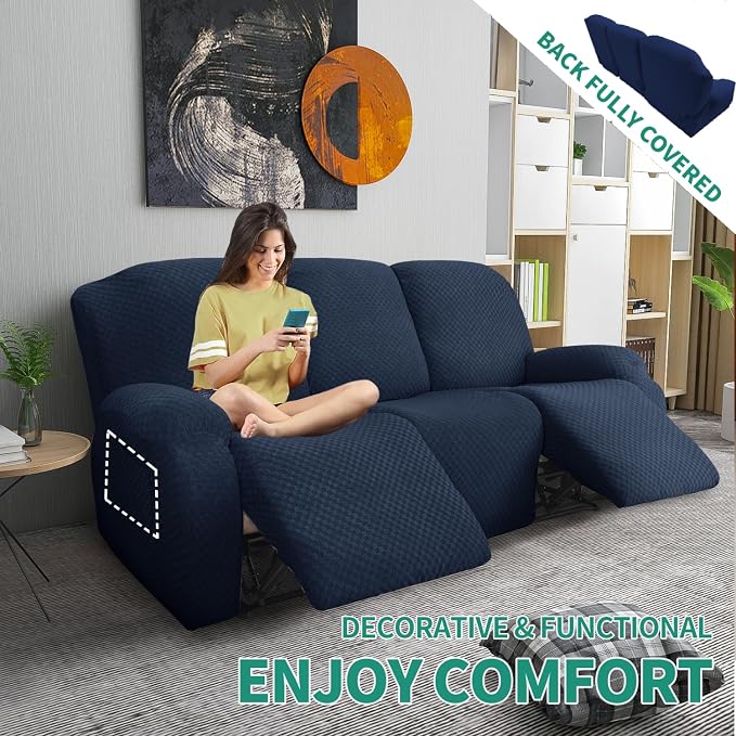 YEMYHOM 8 Pieces Stretch Recliner Sofa Cover Latest Jacquard Reclining Couch - Image 2
