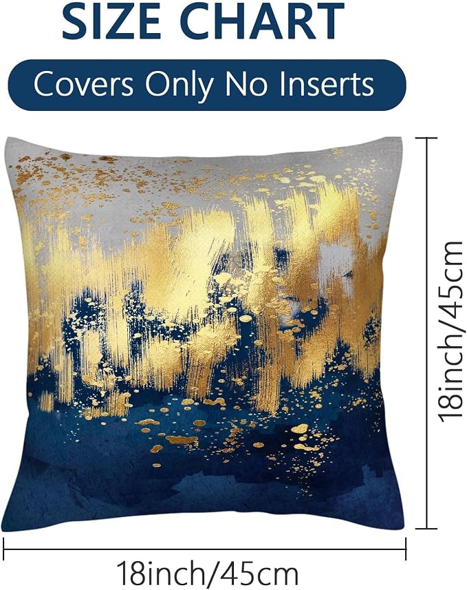 Navy Blue and Gold Pillow Covers 18 x 18 inch Set of 2 Decorative Cushion - Image 8
