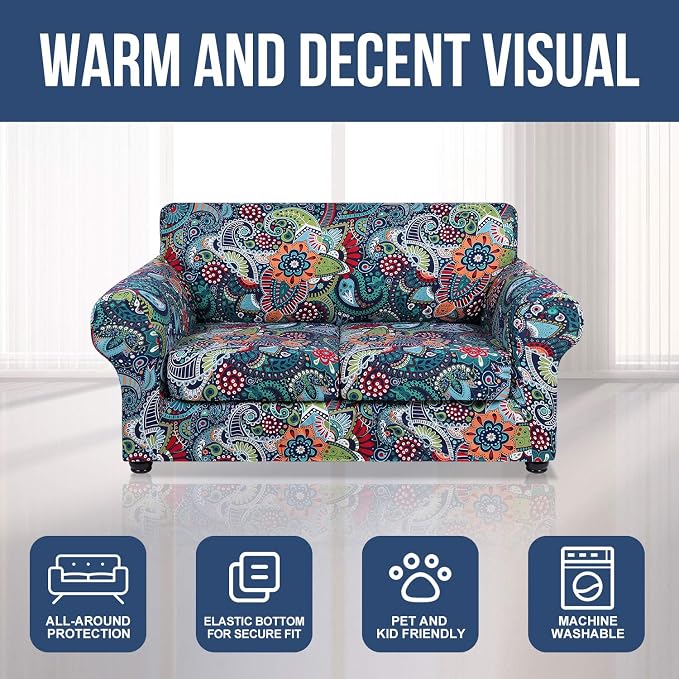 hyha Couch Cover, Loveseat Covers, Floral Pattern, 3 Pieces, Sofa Slipcovers - Image 8