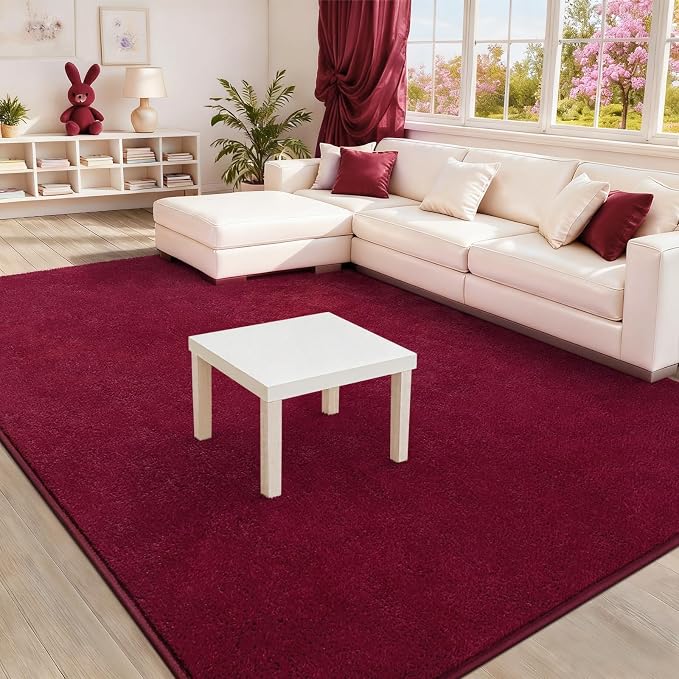 Soft Rugs for Living Room 5x7 Wine Red, Minimalist Area Rug for Bedroom Nursery - Image 5