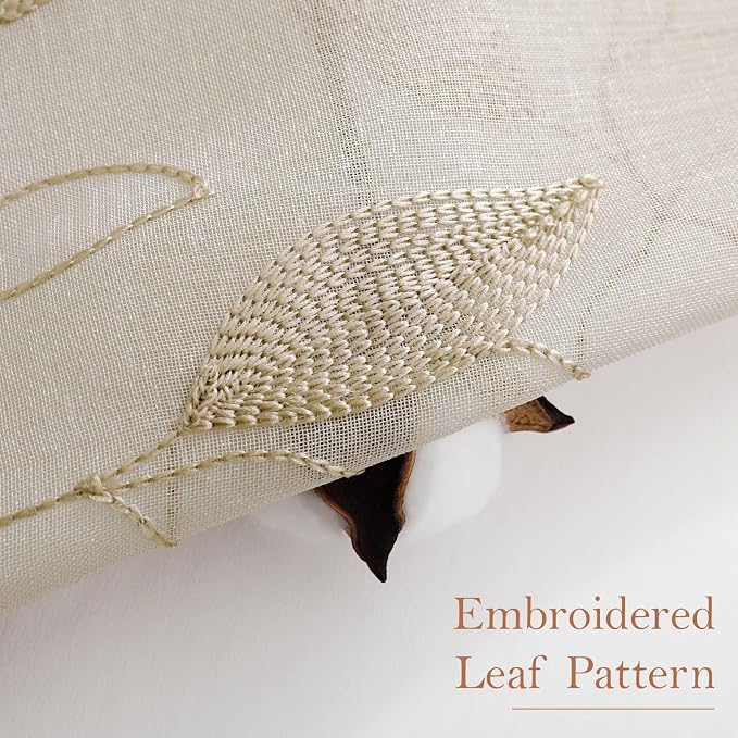 HOMEIDEAS Taupe Sheer Curtains 52 x 54 Inch Length 2 Panels Beige Embroidered - Image 2