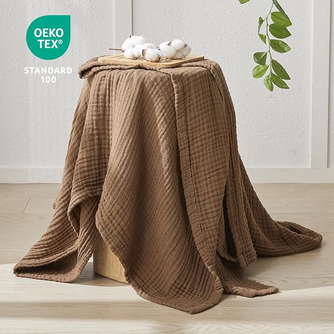 EMME Cotton Muslin Large Throw Blanket Couch Breathable Gauze Blanket Soft - Image 2