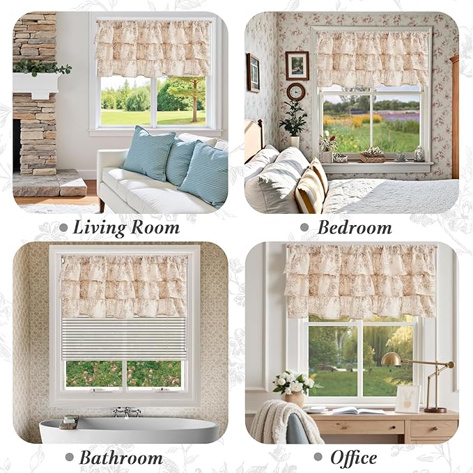 jinchan Ruffled Floral Valance Curtain Shabbychic Linen Window Valance 18 Inch - Image 4