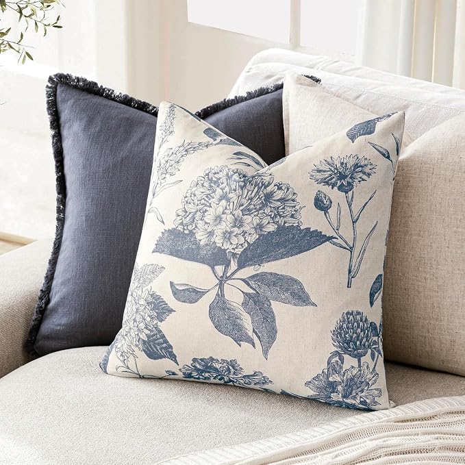 Foindtower Set of 2 Linen Floral Vintage Throw Pillow Covers Neutral Accent - Image 4