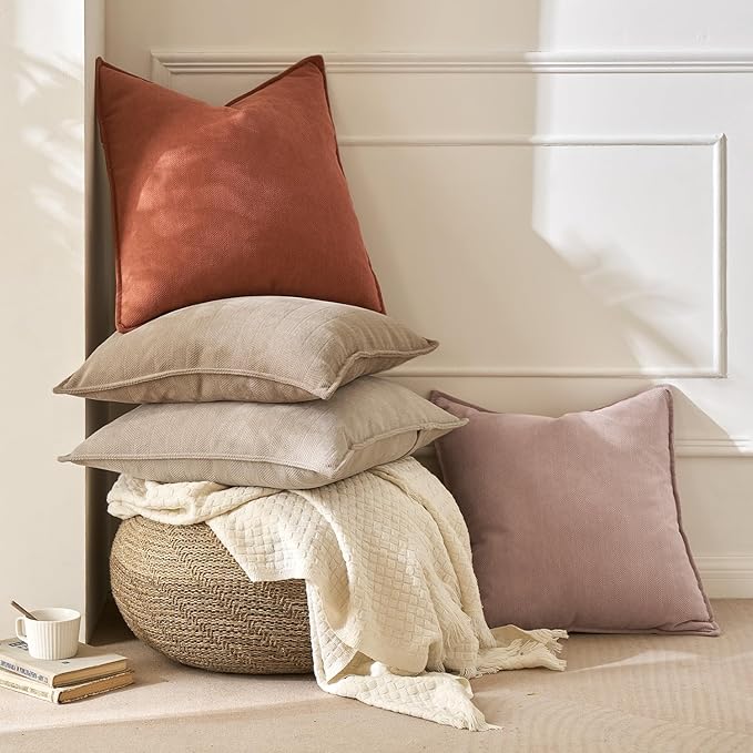 MIULEE Pack of 2 Khaki Decorative Pillow Covers 24x24 Inch Soft Chenille - Image 7