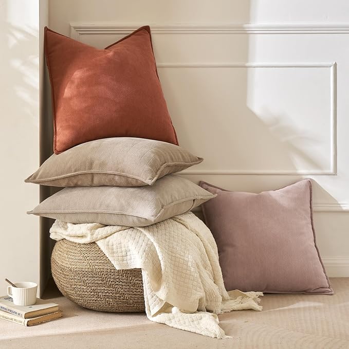 MIULEE Pack of 2 Beige Decorative Pillow Covers 16x16 Inch Soft Chenille - Image 6