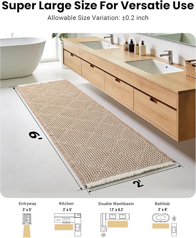 Large Bathroom Rugs 2' x 6', Long Runner Rug Waffle Bath Mat - Image 2