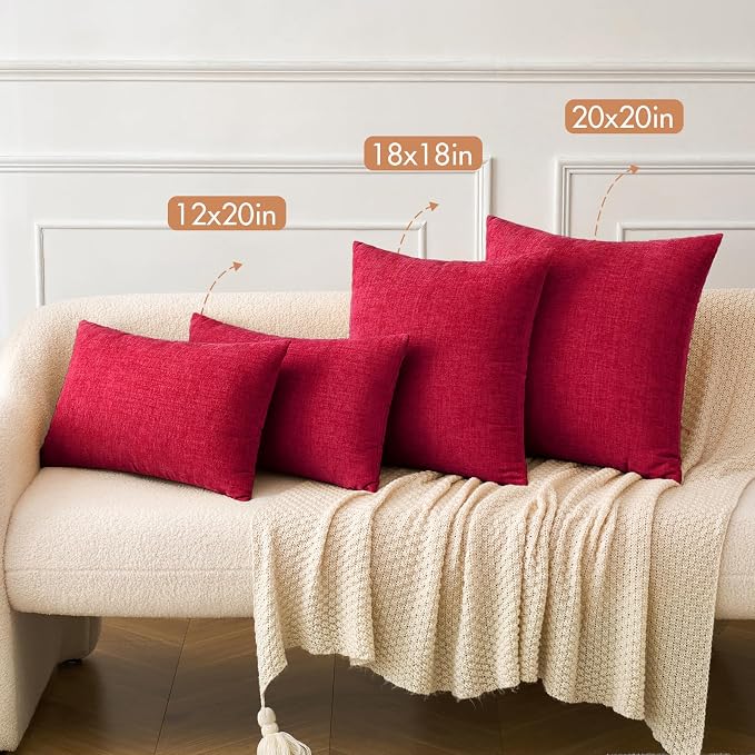 MIULEE Pack of 2 Red Couch Throw Pillow Covers 12x20 Inch Soft Chenille Lumbar - Image 5