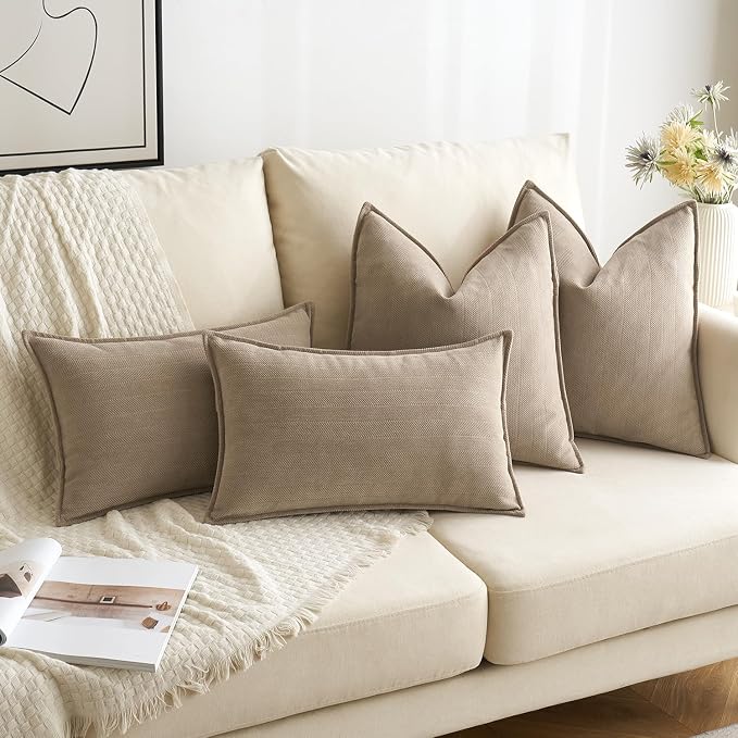 MIULEE Pack of 2 Khaki Decorative Pillow Covers 16x16 Inch Soft Chenille - Image 4