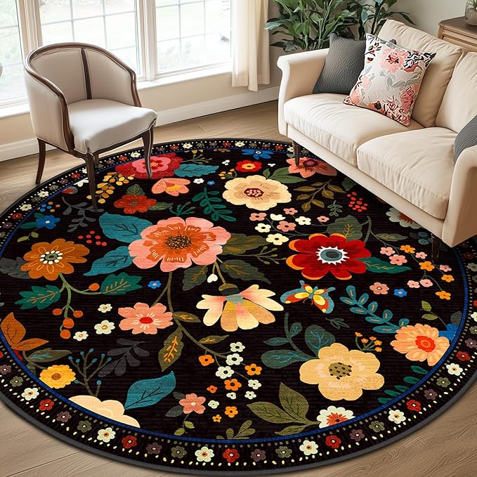 RELEANY Floral Nursery 8ft Area Rugs Washable Print Boho Cute Carpet Non Slip by RELEANY