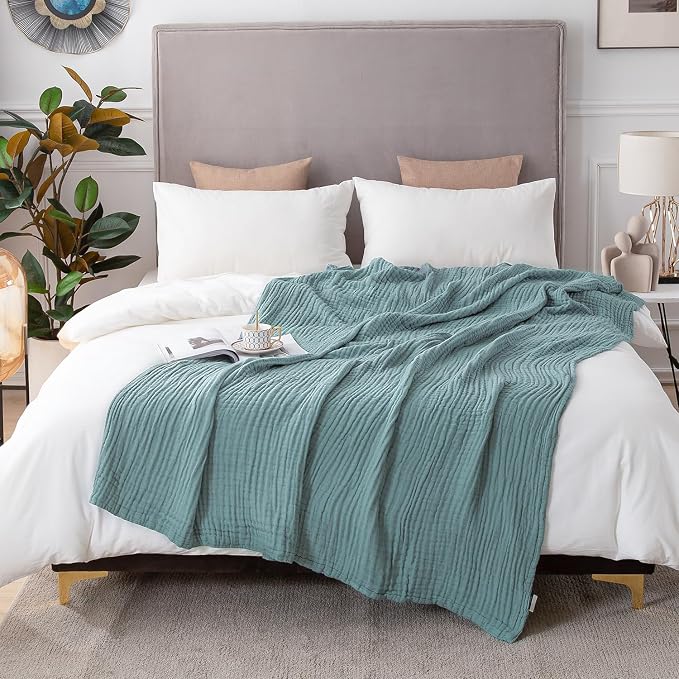 EMME Cotton Blanket Queen Size for Bed Soft Large Muslin Bed Blankets 90"x90" by EMME