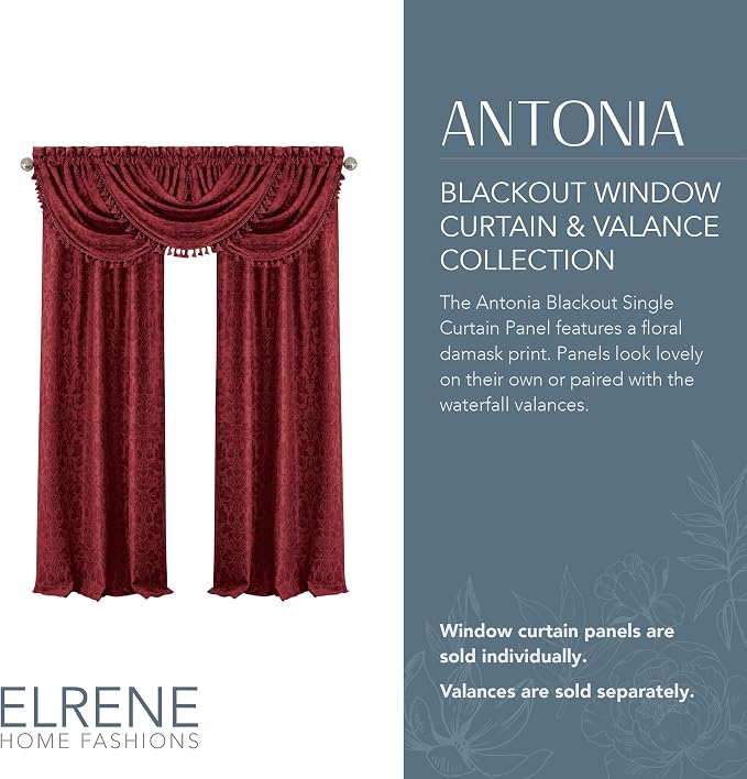 Elrene Home Fashions Antonia Floral Damask Blackout Single Window Curtain Panel - Image 2