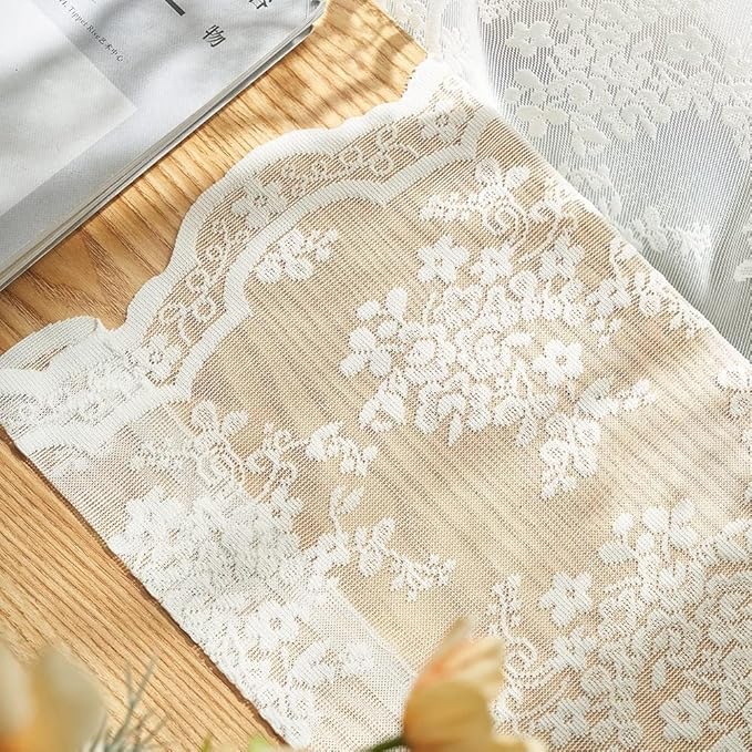 YJ YANJUN Vintage Lace Curtains 45 Inch Length- Victorian Country Floral Short - Image 4