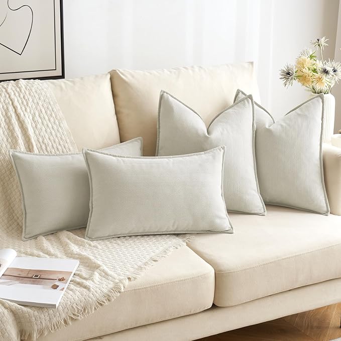 MIULEE Pack of 2 Cream White Decorative Pillow Covers 22x22 Inch Soft Chenille - Image 4