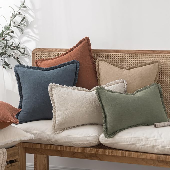 MIULEE Decorative Throw Pillow Covers Neutral Linen Fringe Throw Pillows Set of - Image 7