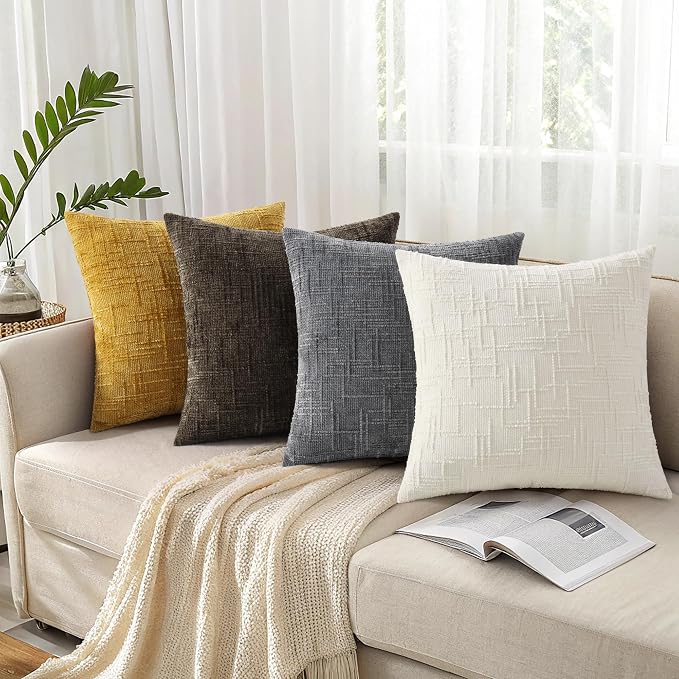 decorUhome Summer Cream White Chenille Throw Pillow Covers 16x16 Set of 2 - Image 8