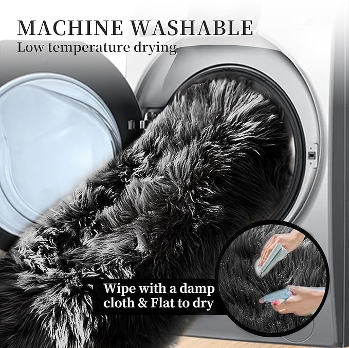 ORINOVA Black Faux Sheepskin Washable Fluffy Fur Area Rugs - Image 7