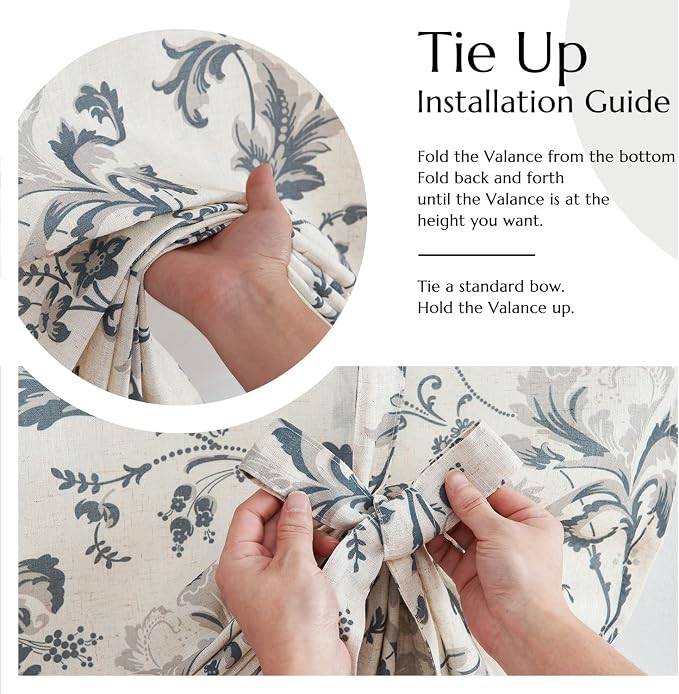 jinchan Tie Up Valance Curtain Floral Linen - Image 6