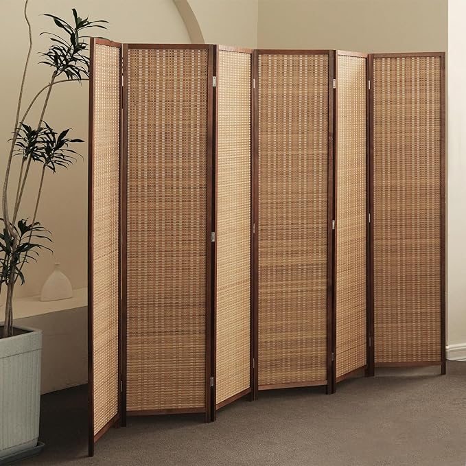 Furnnylane 6 Panel Bamboo Room Divider – 5.6 ft Tall Folding Privacy Screen by Furnnylane