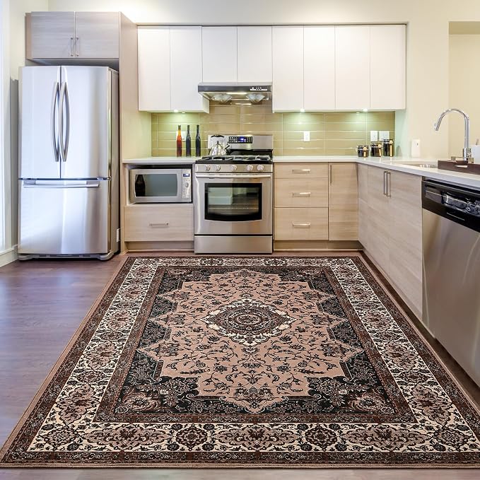 Area Rug for Bedroom, 4x6Ft Washable Brown Living Room Rugs, Non-Slip Vintage - Image 6