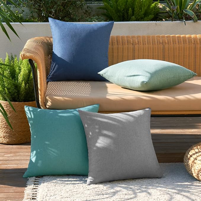MIULEE Pack of 4 Decorative Outdoor Throw Pillow Covers Linen Waterproof Pillow - Image 3
