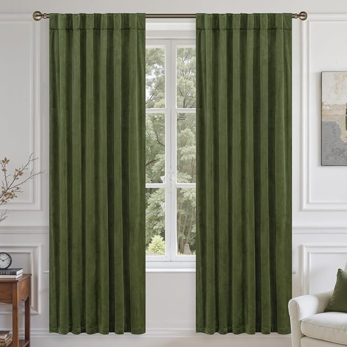 LAMIT Sage Green Velvet Curtains 80 Inch by LAMIT