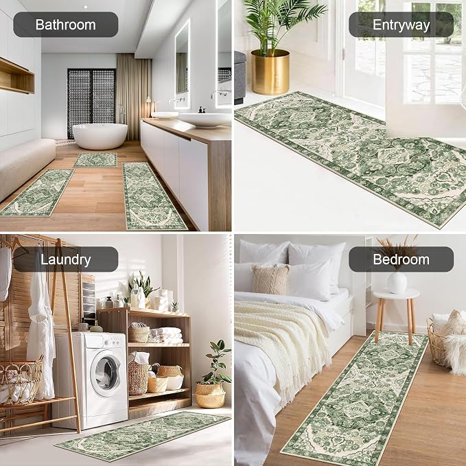 HEBE Farmhouse Kitchen Rugs Sets of 3 Non Slip Washable Boho Kitchen Rugs and - Image 5