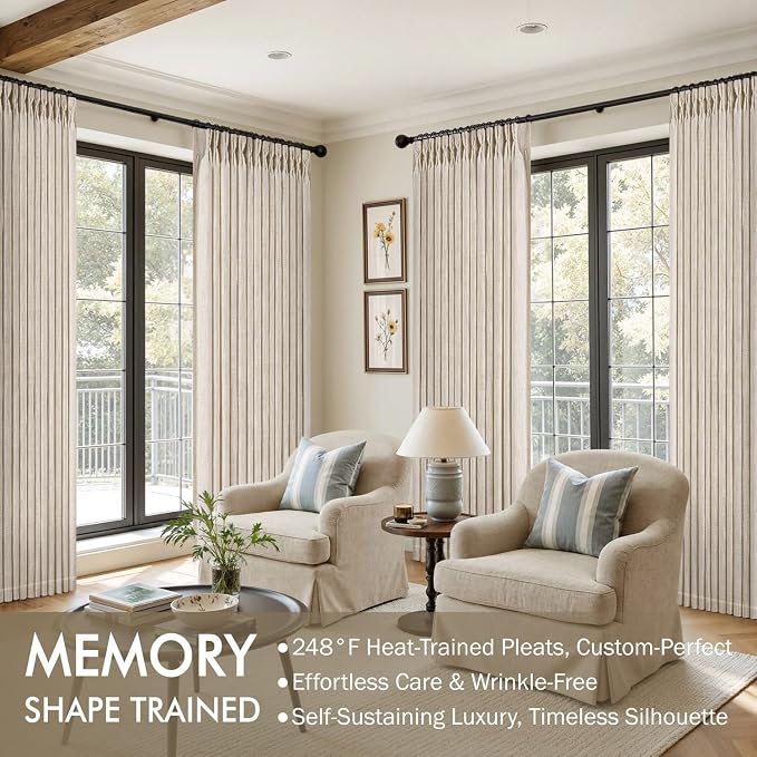 MIULEE Pinch Pleated Thick Linen Curtains 90 Inches Long 2 Panels - Image 2