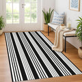 KOZYFLY Black and White Striped Outdoor Rug 4x6 Ft Area Rug Washable Indoor by KOZYFLY