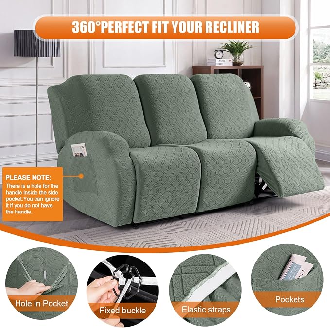 VANSOFY Recliner Cover, 3-Pieces Stretch Reclining Couch Covers - Image 5