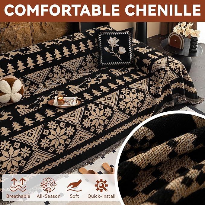 VClife Boho Couch Cover for Sofa, Anti Slip Chenille Sofa Cover for Sectional - Image 3