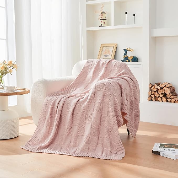 CozeCube Check Knit Throw Blanket, Decorative Christmas Soft Cozy Warm Knitted - Image 7